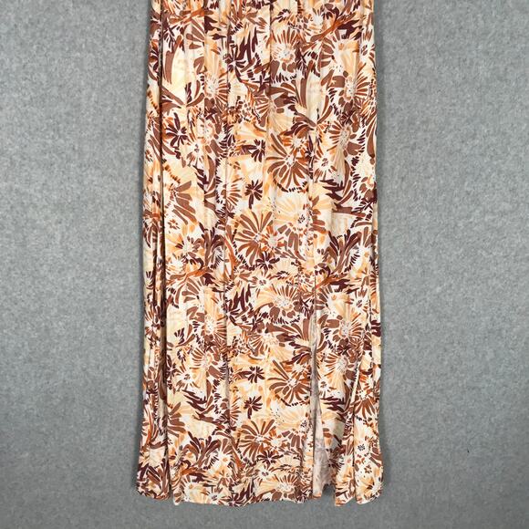 Joie Dress Medium Brown Floral Halter‎ Maxi Pleated Slit Neutral Sundress Resort - Picture 3 of 13